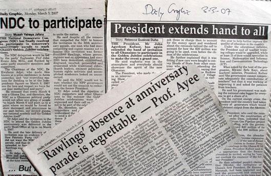 Newspaper headlines about NDC participation in Ghana’s anniversary parade