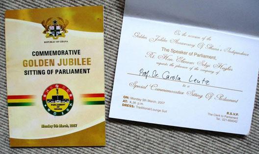 Invitation for the Commemorative Sitting of Parliament, 5 March, 2007
