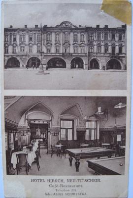 Postkarte Hotel Hirsch in Neu-Titschein (Datum unbekannt)