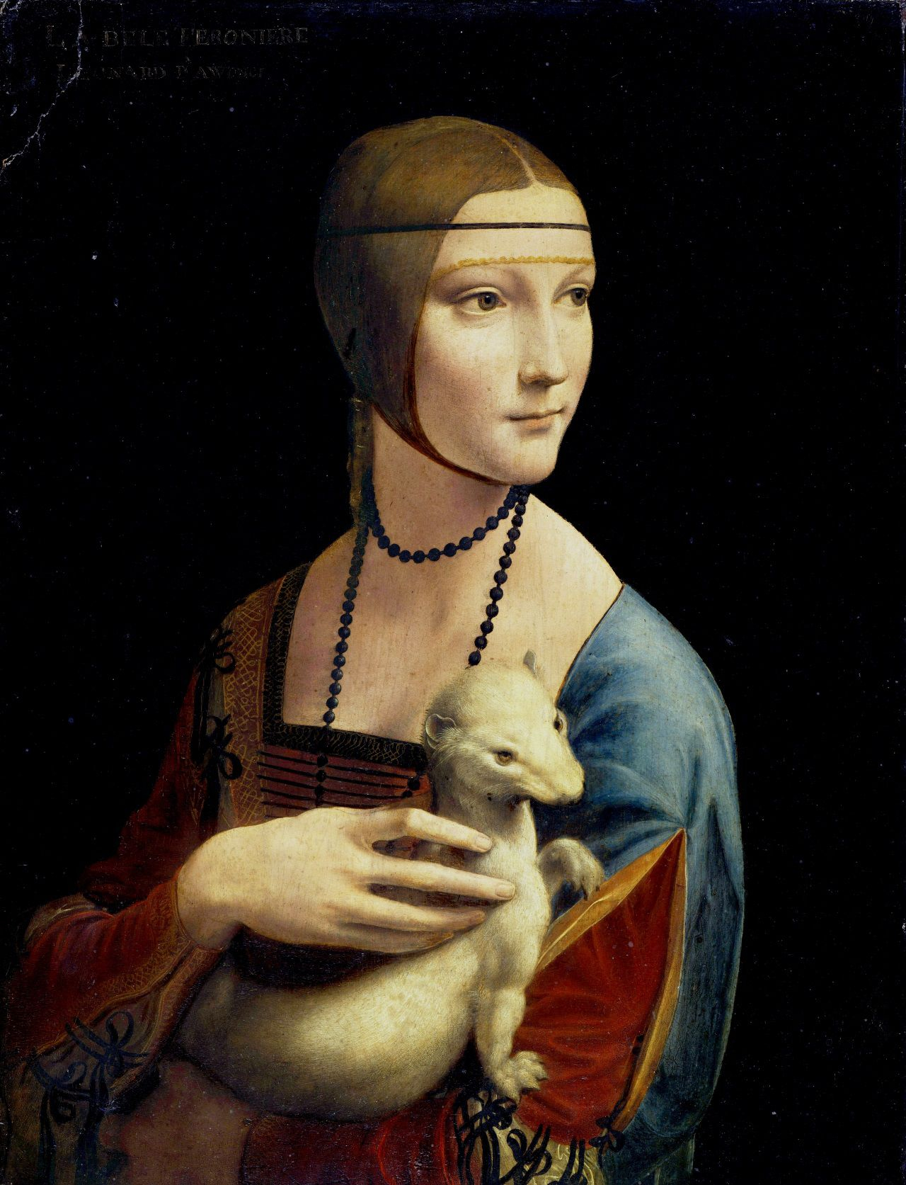 Die „Dame mit dem Hermelin“ im Berliner Bode-Museum anlässlich der Eröffnung der Ausstellung „Gesichter der Renaissance“ am 25. August 2011. Das im 15. Jahrhundert entstandene Gemälde Leonardo da Vincis wurde nach dem Überfall auf Polen aus dem Czartoryski-Museum Kraków (Krakau) geraubt und 1939 ins Bode-Museum gebracht, später dem in Krakau residierenden Generalgouverneur Hans Frank zur Verfügung gestellt, der mit ihm 1944 nach Bayern flüchtete. Von dort aus wurde es von den Amerikanern schließlich restituiert, Wikimedia Commons, Gemeinfrei.