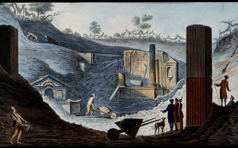 Ausgrabung des Isistempels in Pompeji