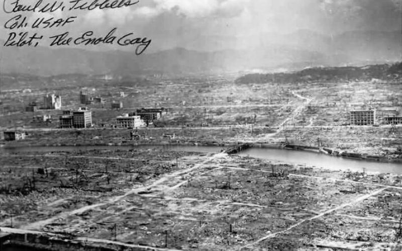 Destructed Hiroshima with autograph of "Enola Gay" Bomber pilot Paul Tibbets