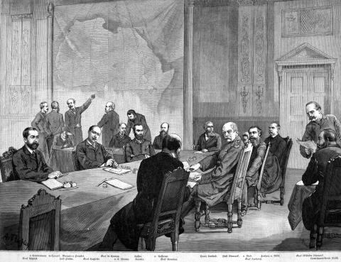 Zeichnung von Adalbert von Rößler der Teilnehmer der Kongokonferenz in 1884.
