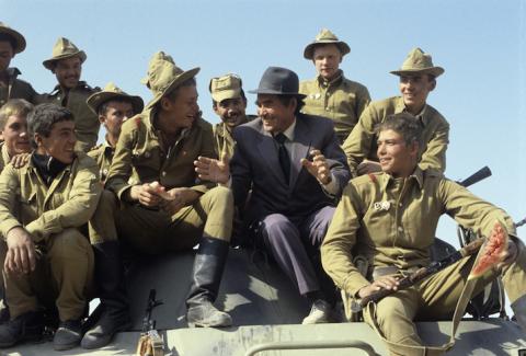 “Soviet Army soldiers return from Afghanistan”. Soviet soldiers welcomed by a local resident upon their return from Afghanistan.
