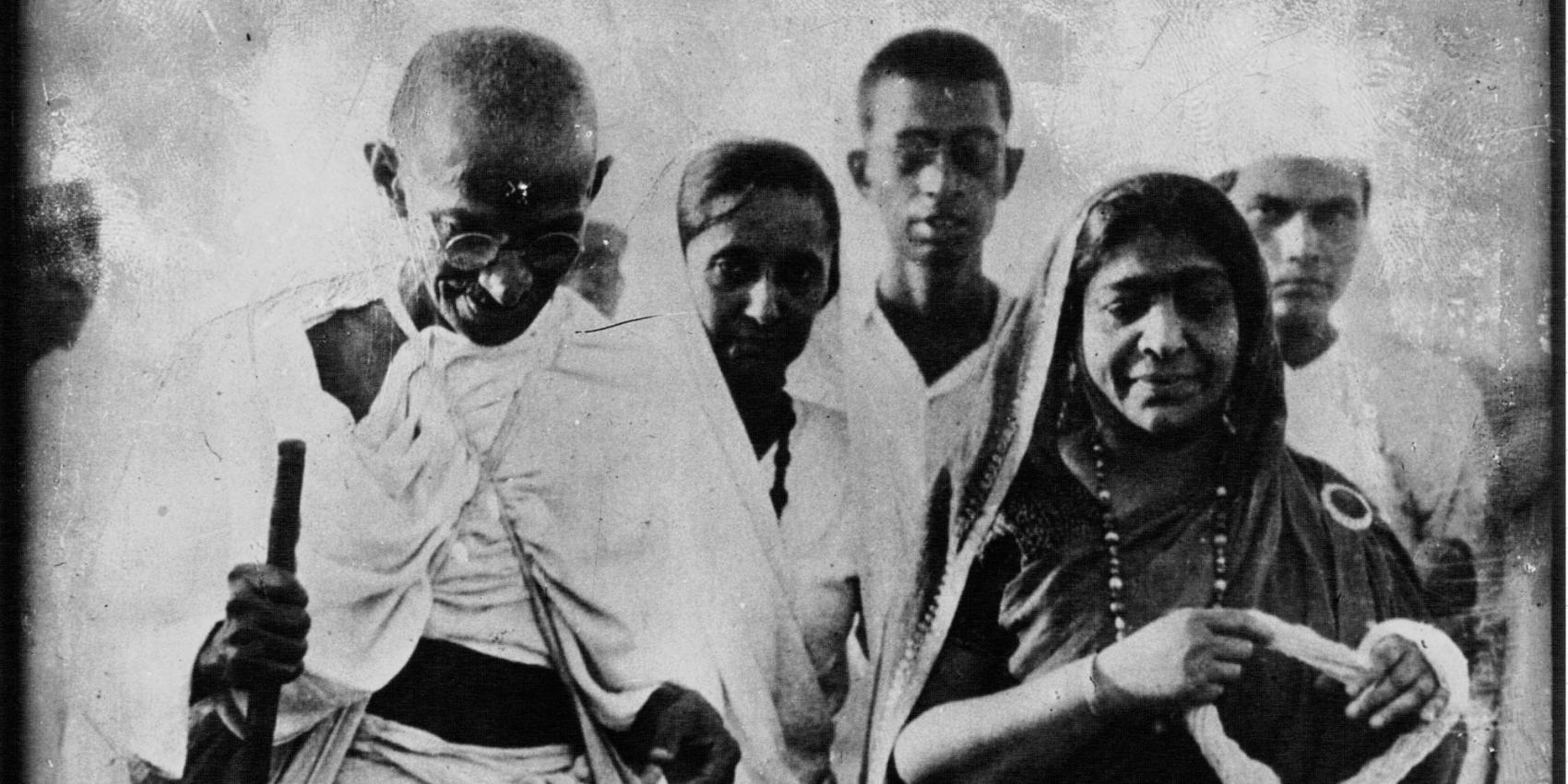 Gandhi and Mrs Sarojini Naidu. Picture taken during the Salt March.