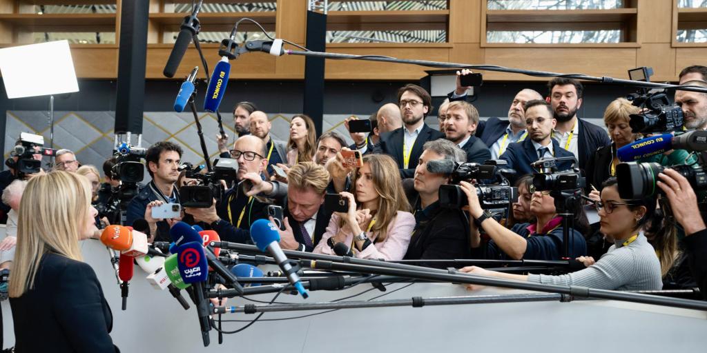 Giorgia Meloni at the European Council, March 2023. 